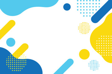 Modern abstract background with blue and yellow rounded shapes and dot patterns on white