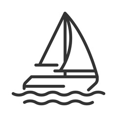Sailing ship pixel perfect line icon. Yacht on sea journey. Travelling by water with sailboat. Maritime. Isolated vector illustration. Outline symbol. Simple linear drawing. Editable stroke