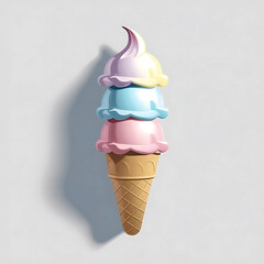 Delightful Ice Cream Cone Indulges Sweetness, Food Art, Minimalist Design, Studio Environment, Close-Up View, Fun Concept