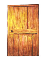 brown vintage wooden door home house architecture retro wood entrance doorway room building old decoration art design illustration watercolor painting color hand drawing white isolated background
