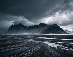 Dramatic mountain landscape under stormy clouds