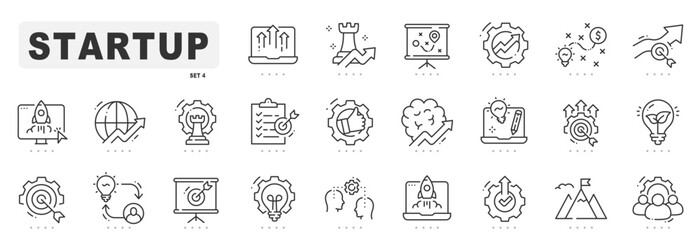 Startup related line icons. Launch, rocket, project, development etc. Editable stroke