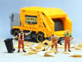 Mini toy of action figure with blurred background. Miniature diorama photography concept design....
