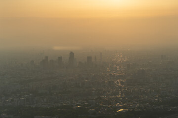 Sunset ity views showcasing modern Japanese architecture