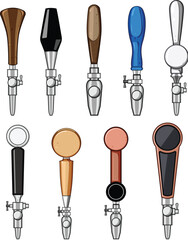 beer tap handle set cartoon vector illustration