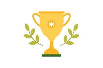 Golden trophy with laurel wreath and flower emblem celebrating victory and achievement