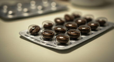 coffee capsules in blister pack reflecting creative packaging design blend innovation with caffeine culture. ideal for coffee enthusiasts seeking unique presentation.