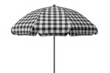 Transparent background featuring oversized checkered parasol, casting crisp shadow for summer cafe design elements