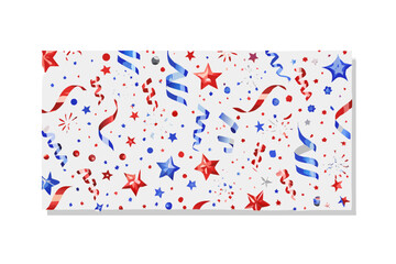 Festive red white and blue confetti and stars celebration background