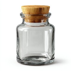 Empty Glass Jar with Wooden Cork Top Perfect for Mockups and Product Displays