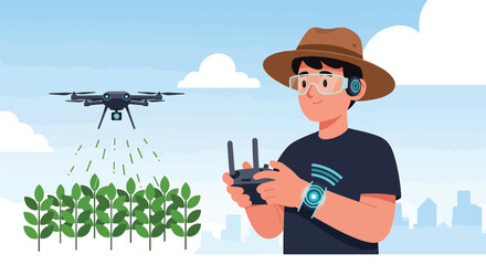 Obraz premium Happy young man vlogging, receiving positive online feedback and likes on his video.