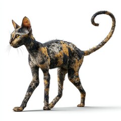 Fototapeta premium Striking Tortoiseshell Cat Walking Gracefully on White Background Studio Shot