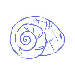 Hand-drawn blue pastel seashell illustration with rough chalk textured edges for beach-themed decor, surf designs, or tropical summer vibes. Vector for kids’ books or educational graphics.