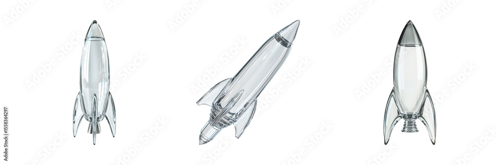 Poster glass rocket models set. futuristic design and innovation collection isolated on transparent backgro