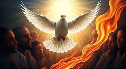 Holy Spirit Descending as Dove with Fire Tongues upon Disciples, Pentecost, Christian Religious Art