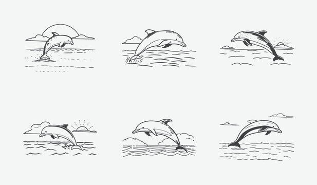 Vintage Dolphin Silhouette with Elegant Ocean Inspired Shape Perfect for Nautical and Marine Life Art Designs