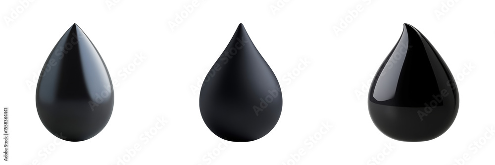 Poster black teardrop sculptures set. modern art and minimalist design collection isolated on transparent b