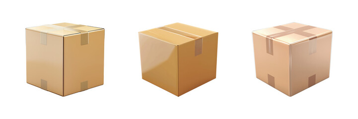 Fototapeta premium Cardboard Boxes Set. Packaging And Shipping Solutions Collection Isolated On Transparent Background