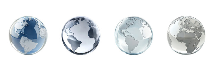 Fototapeta premium Globes With Different Map Styles Set. Global Perspective And Design Variation Collection Isolated On Transparent Background