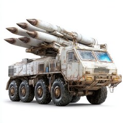 Old Military Missile Launcher Truck Ready for Deployment Heavy Duty Vehicle with Missiles