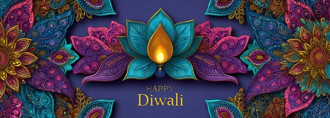 lovely ornamental style happy diwali banner design. High quality
