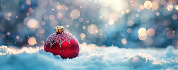 Fototapeta premium red christmas decoration ball on the snow