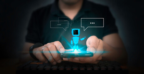 AI Chatbot Technology Concept, Businessman Use AI Intelligence Robot Technology Chat with AI