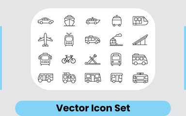 Diverse Transportation Outline Icon Set