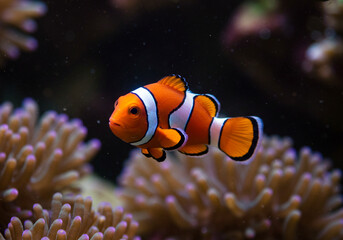 underwater view photo of coral reef with nemo fish