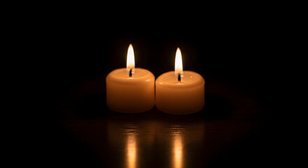 Two burning candles on dark background