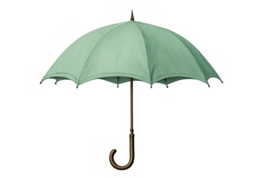 Lightweight green umbrella spreading open, floating against transparent surface with clean lines suitable for graphic design layouts