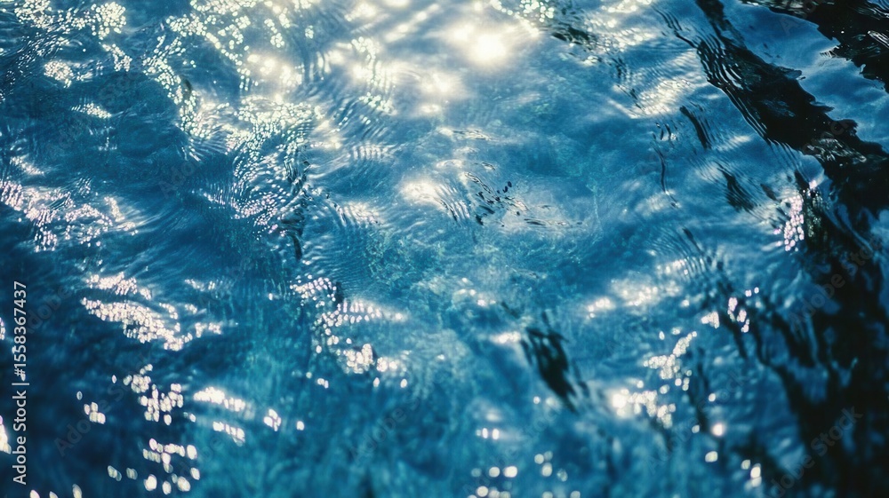 Poster sunlight creates mesmerizing reflections and patterns on the gently rippling surface of clear blue w