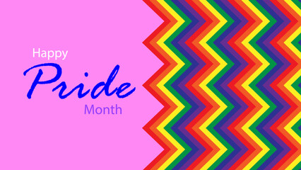 Happy pride month LGBTQ flag colors with zigzag shapes and pink background