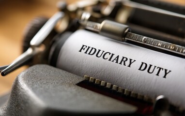 Close-up image of a vintage typewriter with the words "FIDUCIARY DUTY" typed on a sheet of paper.