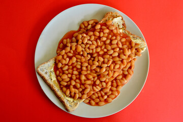 Baked beans on toasted multigrain bread with butter. 