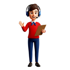 3D Cartoon Customer Service Boy: Friendly Support Agent