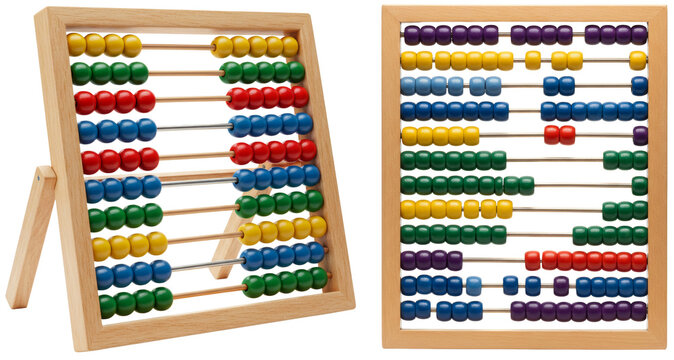 Wooden abacus with colorful beads for teaching and learning mathematics  