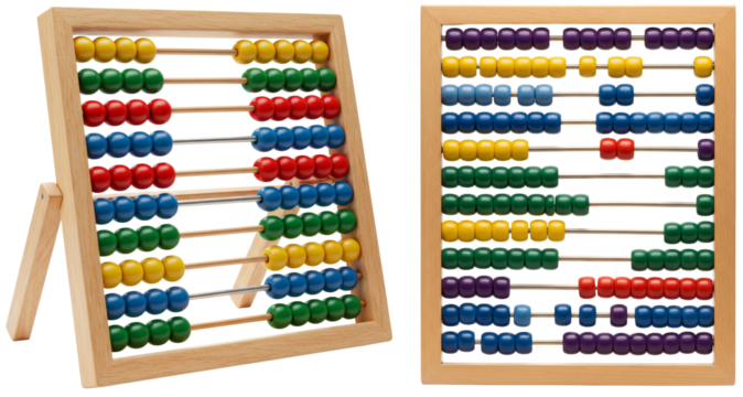 Wooden abacus with colorful beads for teaching and learning mathematics  