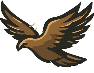 Flying Hawk Logo with Outspread Wings in Bold Brown Silhouette