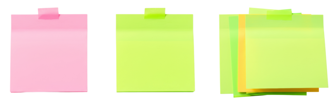 Colorful sticky notes in pink and green for organizational purposes  