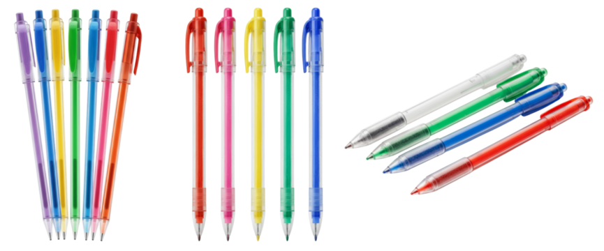 Colorful pens arranged on a white background for back to school, education  