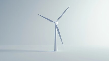 Minimalist rendering of a single wind turbine against a light gray background.  Clean lines and simple design highlight sustainable energy
