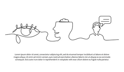 Continuous line design of see someone mental thoughts. Single line decorative element drawn on white.