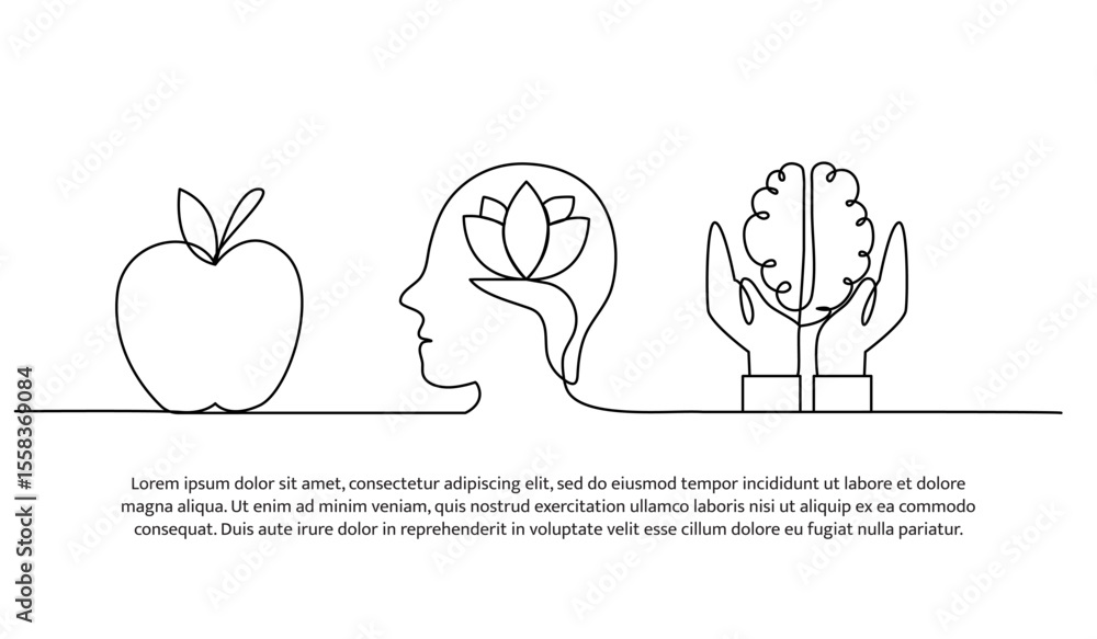 Aufkleber continuous line design of concern for brain health. single line decorative element drawn on white.