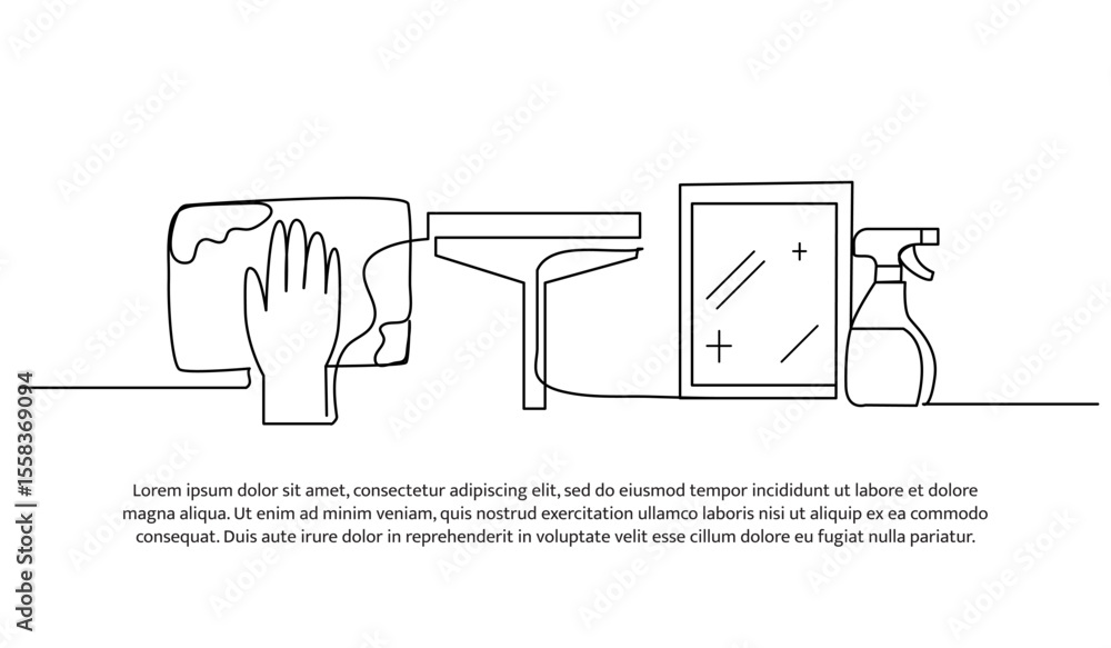 Poster continuous line design of cleaning tool. single line decorative element drawn on white.
