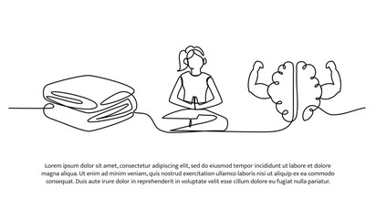 Continuous line design of meditation refresh the brain. Single line decorative element drawn on white.