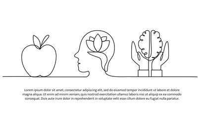 Continuous line design of concern for brain health. Single line decorative element drawn on white.