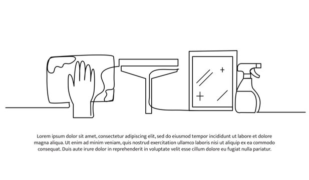 Continuous line design of cleaning tool. Single line decorative element drawn on white.