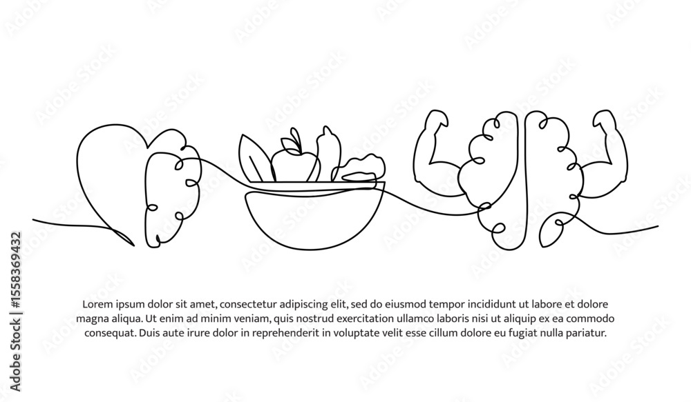Poster continuous line design of concern for brain health. single line decorative element drawn on white.