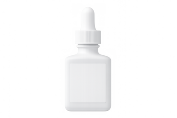 White plastic dropper bottle with blank label and transparent background, perfect for showcasing your product